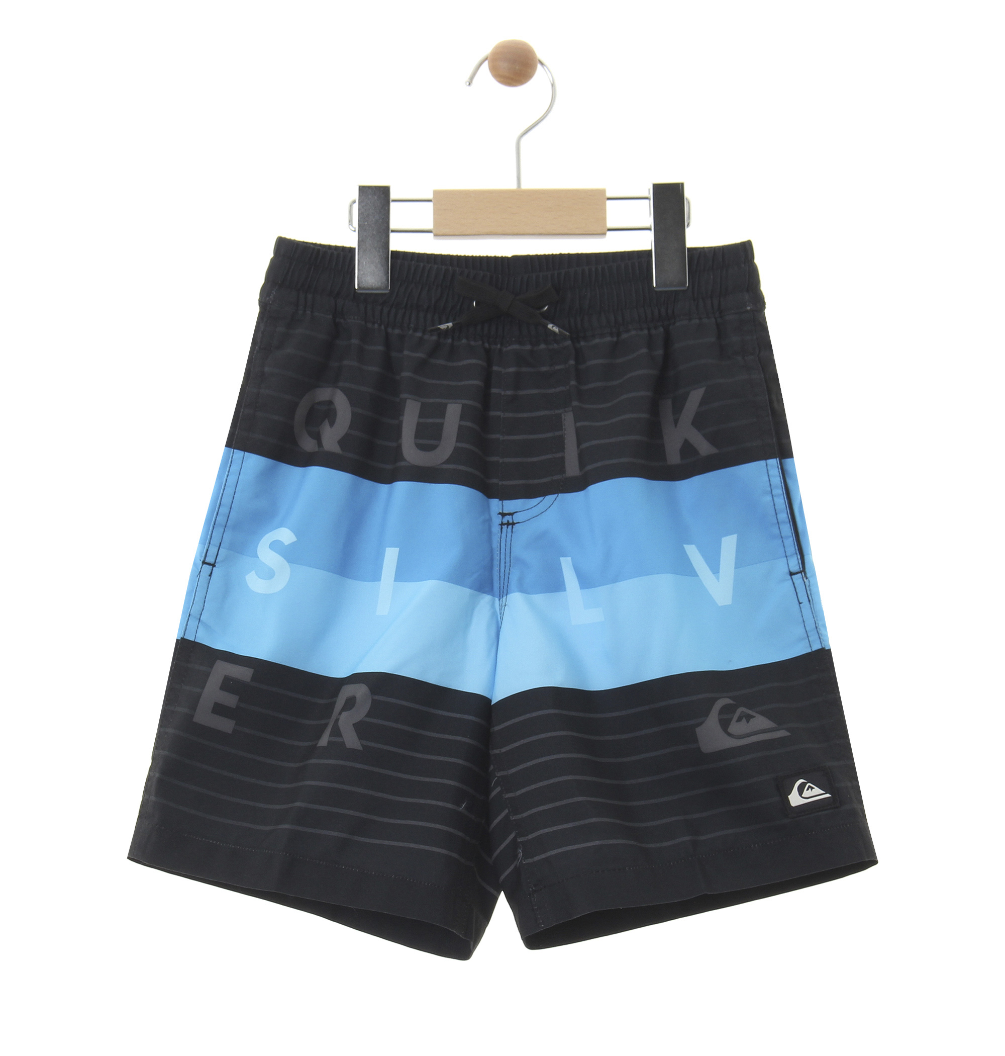 ＜Quiksilver＞ WORD BLOCK VOLLEY YOUTH 17 両サイドとバックにポケットを備えたボードショーツ