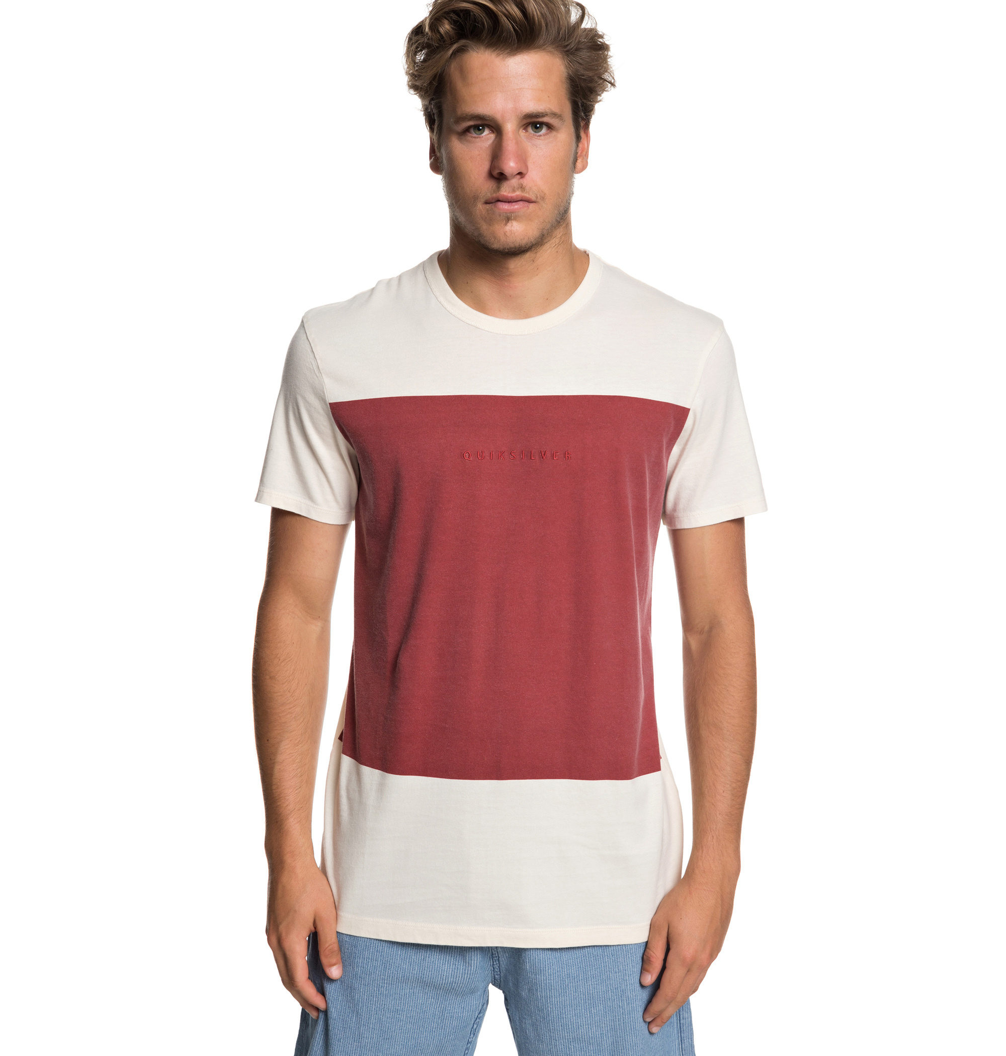 50%OFF！＜Quiksilver＞ VIDA VOICE フロントのブロック切り替えが大胆なデザインの半袖Tシャツ